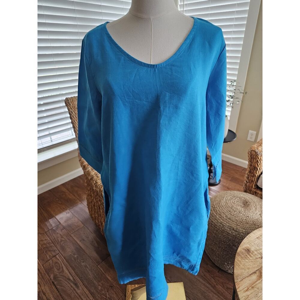 Eva Tralala & Coh 100% Linen Dress Blue‎ Nautical Beach Made in France Lagenlook